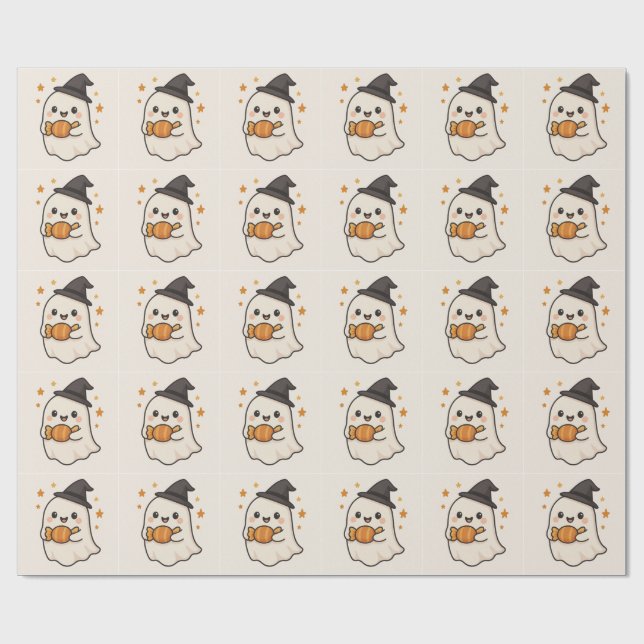 Kawaii Ghost with Halloween Candy Wrapping Paper (Flat)