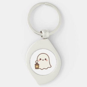 Kawaii Ghost with Lantern – Cute Spirit Design Key Ring