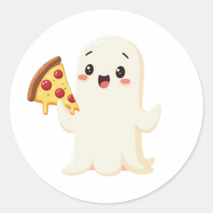 Kawaii Ghost with Pizza  Classic Round Sticker
