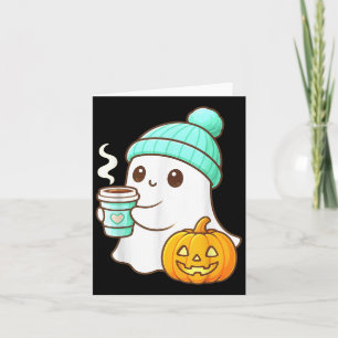 Kawaii Ghost With Pumpkin Coffee Cozy Halloween Au Card