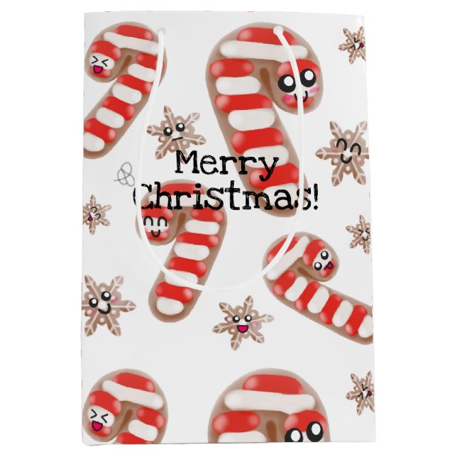 Kawaii Ginger Bread - Merry Christmas Medium Gift Bag (Front)