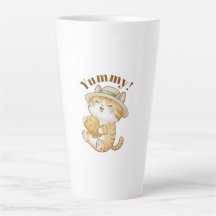 Kawaii Ginger Cat with Taiyaki Fish Latte Mug