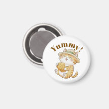Kawaii Ginger Cat with Taiyaki Fish Magnet