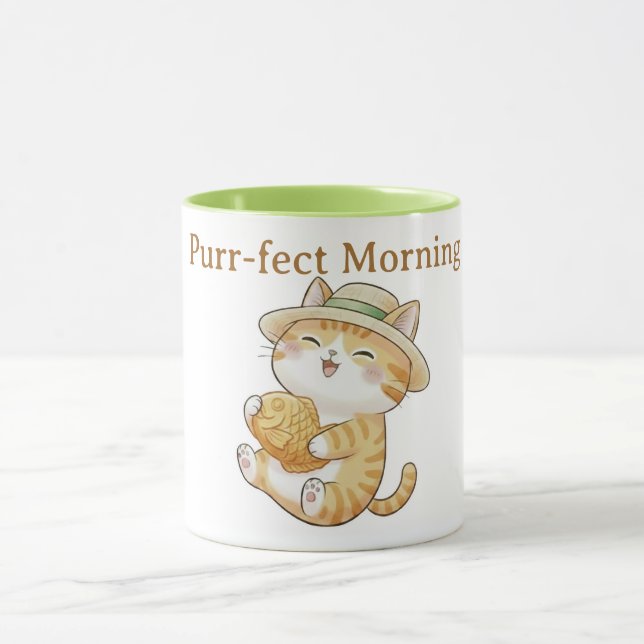 Kawaii Ginger Tabby Cat Taiyaki Coffee Mug (Center)