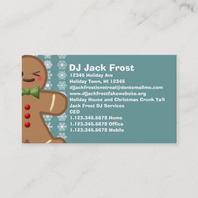 Kawaii Gingerbread Man & Snowflakes Business Card (Front)