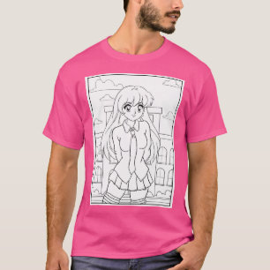 Kawaii Girl 5 Colouring Page Pattern T-Shirt