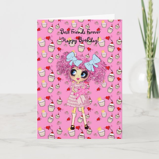 Kawaii girl birthday - personalised card (Front)