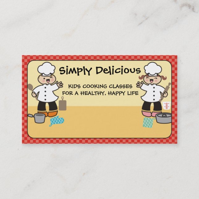 Kawaii girl boy chef kids cooking business cards (Front)