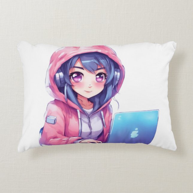 Kawaii Girl Decorative Cushion (Front)