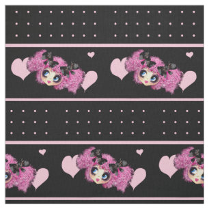Kawaii Girl PinkP - trendy black pink hearts Fabric