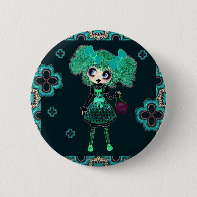 Kawaii Girl PinkyP emerald Gothloli 6 Cm Round Badge (Front)