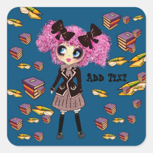 Kawaii Girl Student Gifts with PinkyP Square Sticker
