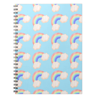 Kawaii Glossy Colourful Rainbows Blue Pattern Cute Notebook