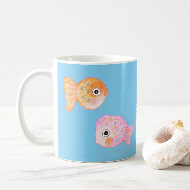 Kawaii Goldfish Cute funny fish Custom name Coffee Mug (With Donut)