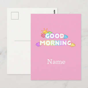 Kawaii Good Morning Sun & Rainbow Clouds Postcard