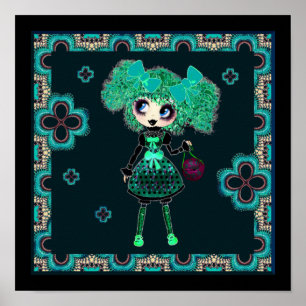 Kawaii Goth Girl Emerald Lolita PinkyP Poster