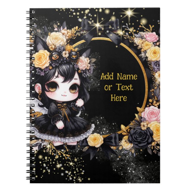 Kawaii Goth Girls Cute Personalised Gothic Chibi Notebook (Front)