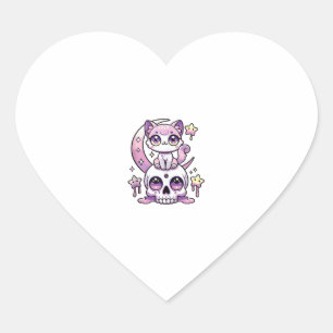 Kawaii Gothic Cat Pastel Gothic Goth Cat _4 Heart Sticker