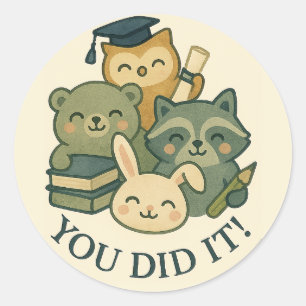 Kawaii Graduation Animals "You Did It!" Sticker