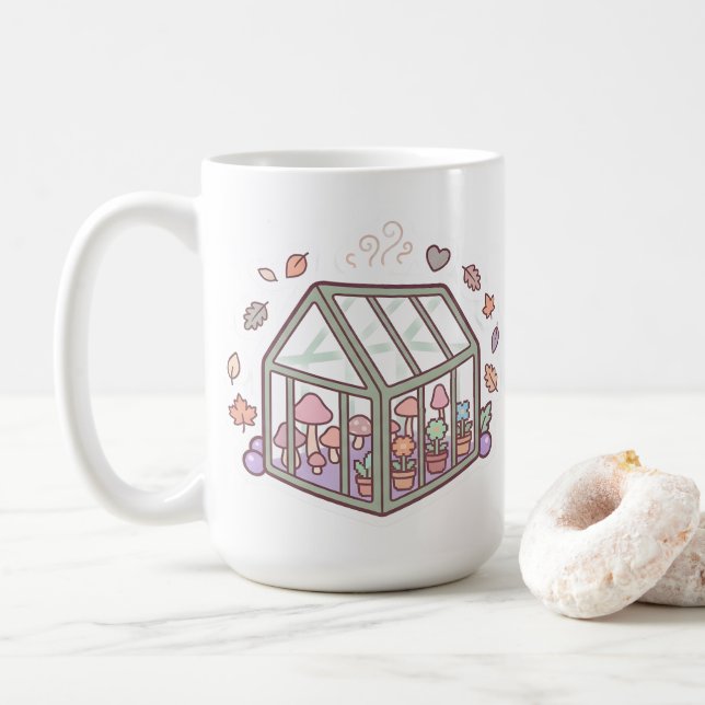 Kawaii Greenhouse Mushroom Pixel Mug (With Donut)