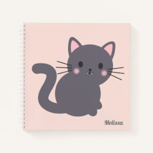 Kawaii Grey Cat Pink Personalised Notebook