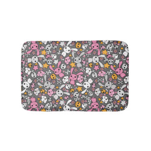 kawaii grey pattern bath mat