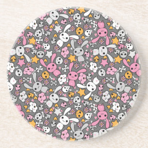 kawaii grey pattern coaster