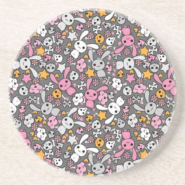 kawaii grey pattern coaster (Front)