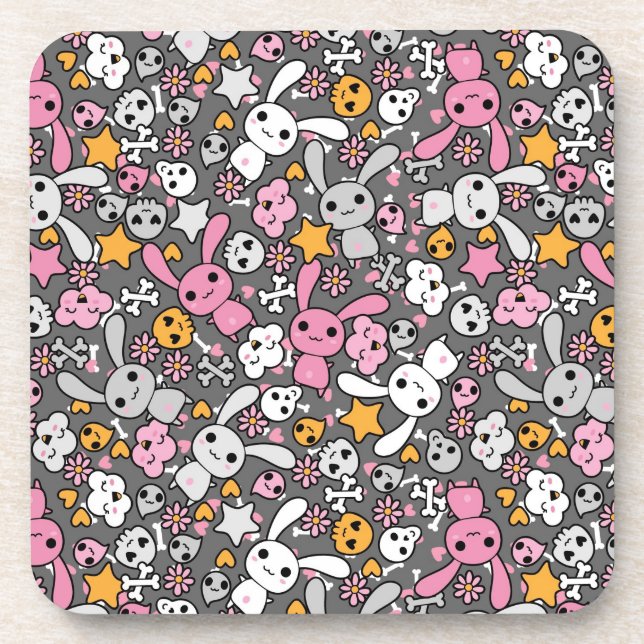 kawaii grey pattern coaster (Front)