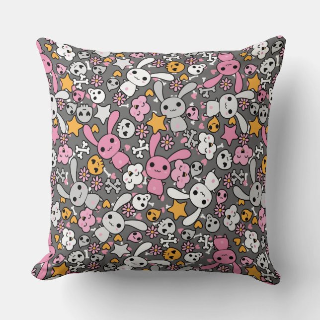 kawaii grey pattern cushion (Front)