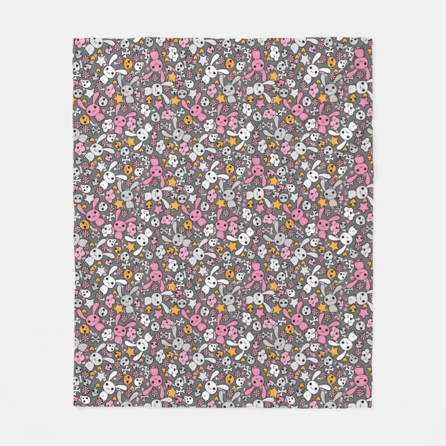 kawaii grey pattern fleece blanket (Front)