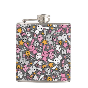 kawaii grey pattern hip flask