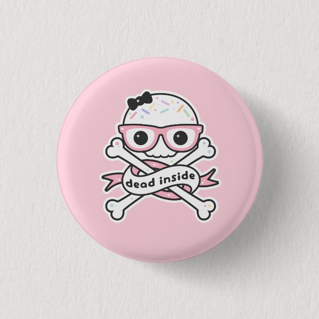 Kawaii Grunge Dead Inside Skull 3 Cm Round Badge (Front)