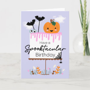 Kawaii Halloween Birthday Pumpkin Cake Spooky Card