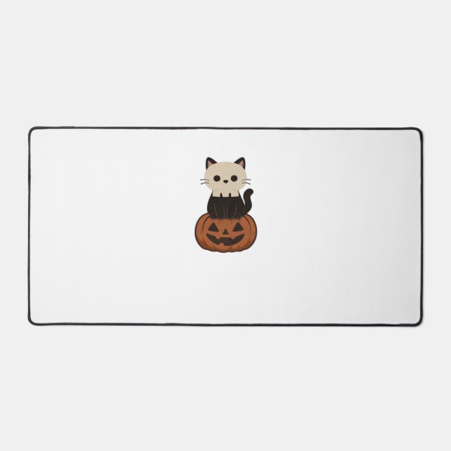 Kawaii Halloween Cat and pumpkin Oversized T-Shirt Desk Mat (Front)