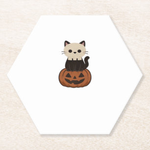 Kawaii Halloween Cat and pumpkin Oversized T-Shirt Paper Coaster