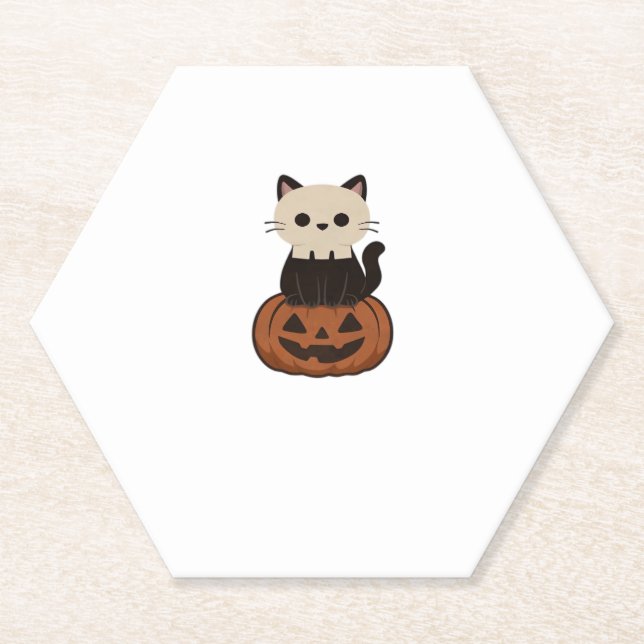 Kawaii Halloween Cat and pumpkin Oversized T-Shirt Paper Coaster (Front)