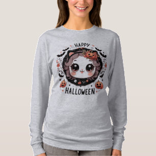 Kawaii Halloween Cat Bat Pumpkin T-Shirt for Kids
