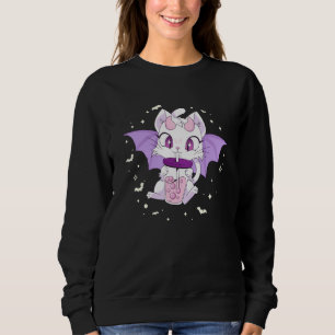 Kawaii Halloween Cat Boba Cute Anime Girls Teens H Sweatshirt