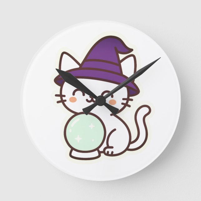 Kawaii Halloween Cat – Magical & Adorable Spooky Round Clock (Front)