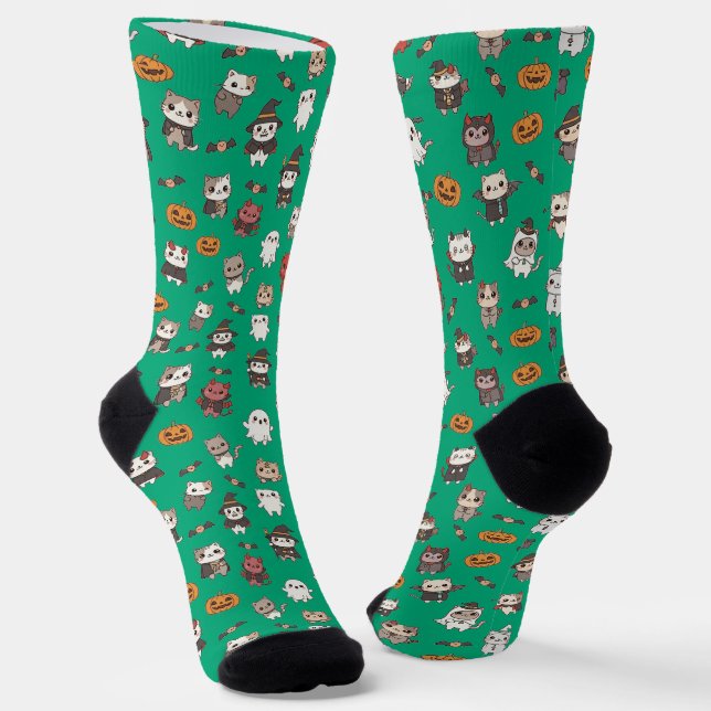 Kawaii Halloween Cat Pattern Socks (Angled)