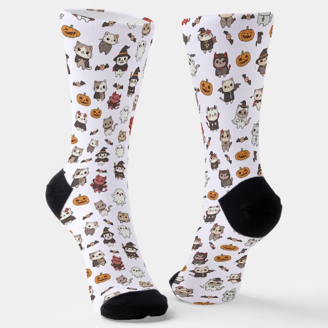 Kawaii Halloween Cat Pattern Socks (Angled)