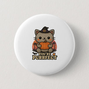 Kawaii Halloween Cat with Pumpkin, Cute Witch Kitt 6 Cm Round Badge