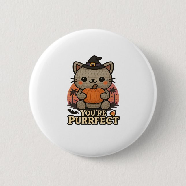 Kawaii Halloween Cat with Pumpkin, Cute Witch Kitt 6 Cm Round Badge (Front)