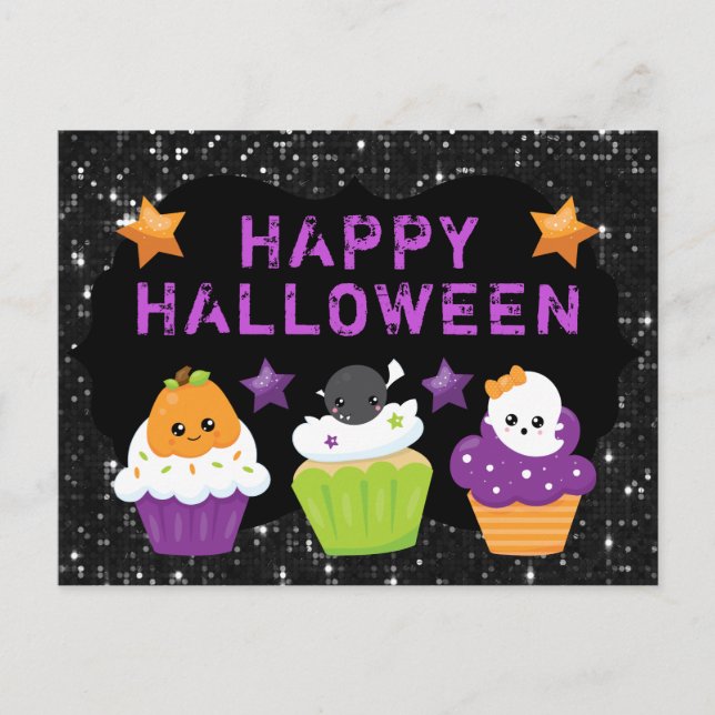 Kawaii Halloween Cupcakes Postcard (Front)
