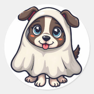 Kawaii Halloween Cute Ghost Dog in Costume Classic Round Sticker