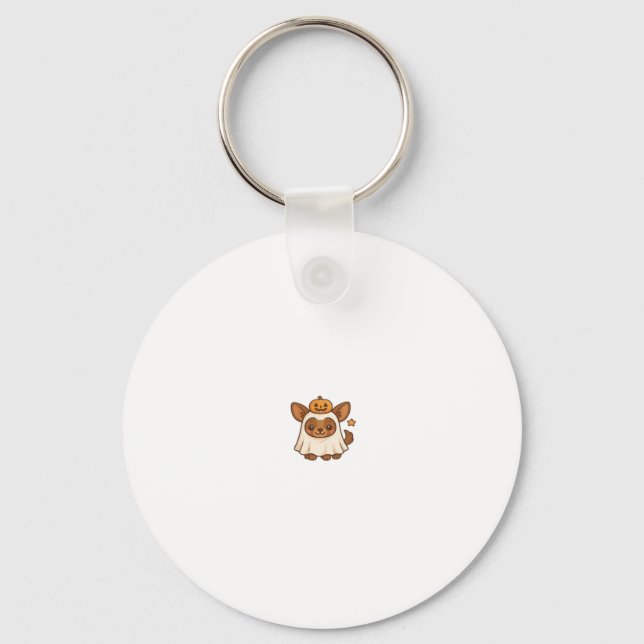 Kawaii Halloween Dog � Pumpkin Ghost Puppy Sticker Key Ring (Front)