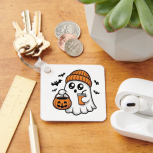 Kawaii Halloween Ghost Orange Beanie Autumn Spirit Key Ring