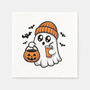 Kawaii Halloween Ghost Orange Beanie Autumn Spirit Napkin