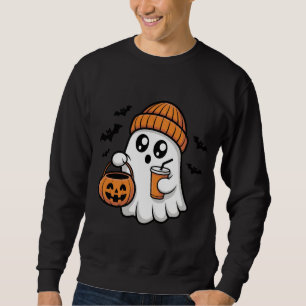 Kawaii Halloween Ghost Orange Beanie Autumn Spirit Sweatshirt